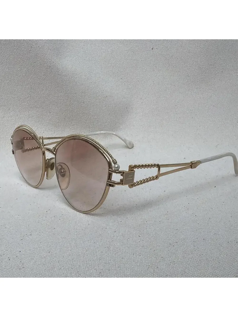 Henry Jullien Vintage Sunglasses Gold Plated Pearl Rope Oval Women France 80s
